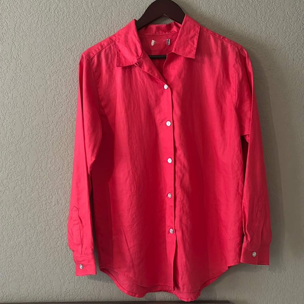 Vibrant Pink Linen Button-Up Shirt